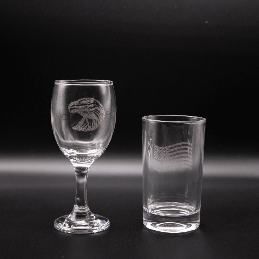  engraved goblet and glass