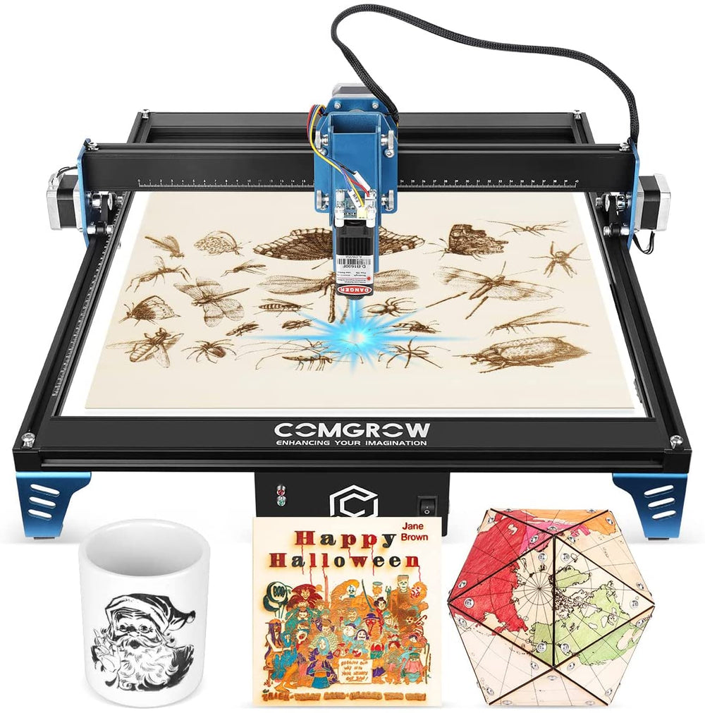 comgrow z1 laser engraver with three engraved works