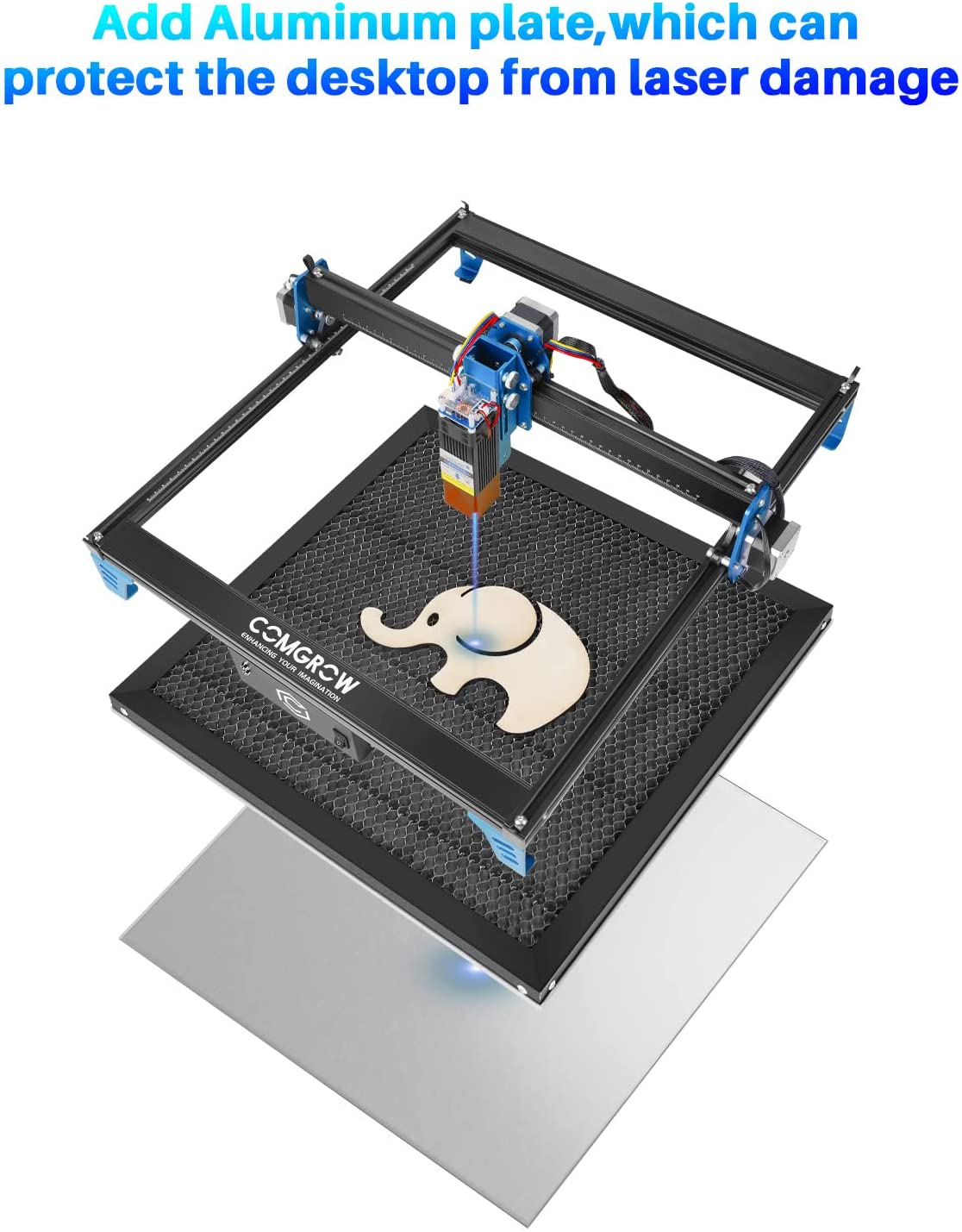 z1 pro laser engraver is printing a motif on Comgrow Magnetic Honeycomb Laser Panel with Aluminum Plate to protect the desktop