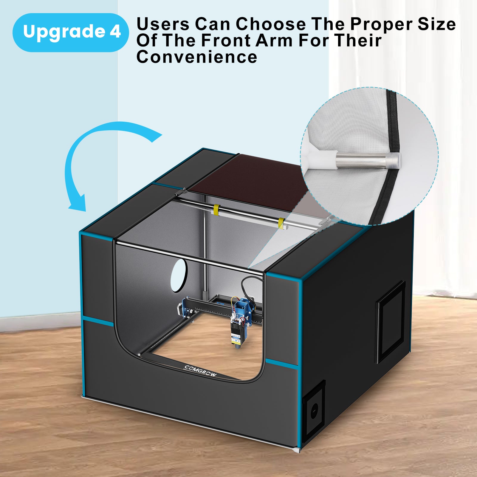 flexible front arm in comgrow laser enclosure