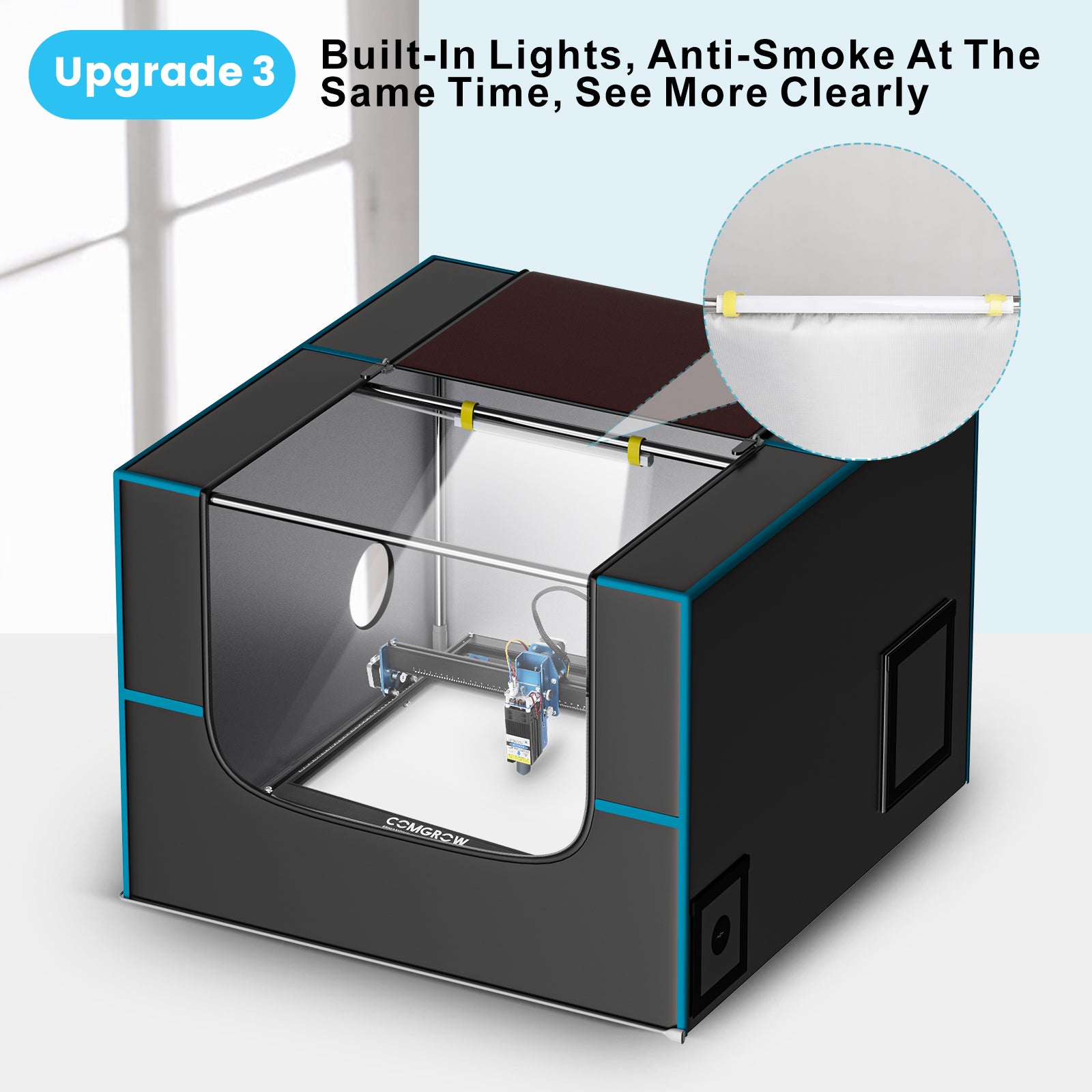 comgrow laser enclosure has built-in light and anti-smoke